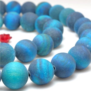 Matte frosted turquoise blue tiger's eye bead, grade A, 6 mm, set of 20 beads