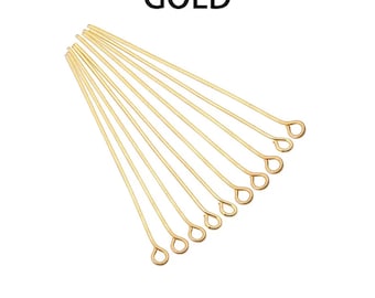 Gold metal eyelet rods or studs 7 cm long, pack of 100 pcs