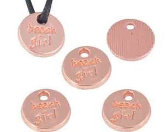Circular metal with text "beach girl" charm pendant 13mm