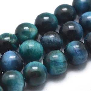 Grade A blue turquoise tiger's eye bead, dyed and heated, 8 or 6mm