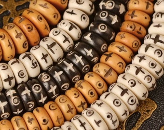 Perle os de yack noir,ancienne,ronde,plat,heishi lightkhaki,10x4 mm,lot de 10 perles