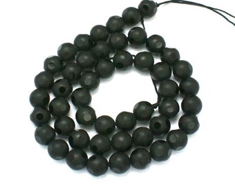 Fil De Perles En Onyx Noir Mat Sablé 8mm - 46 Perles Env. 39cm - Neuf - Fait Main