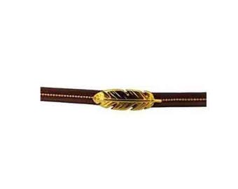 Golden metal feather leather pass for 10 mm leather