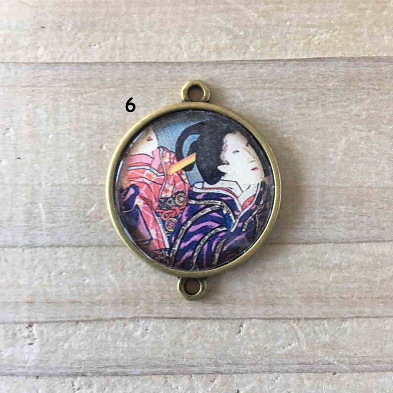 resin or 2.5 cm glass cabochon Charm cabochon Japanese woman holder bronze metal connector