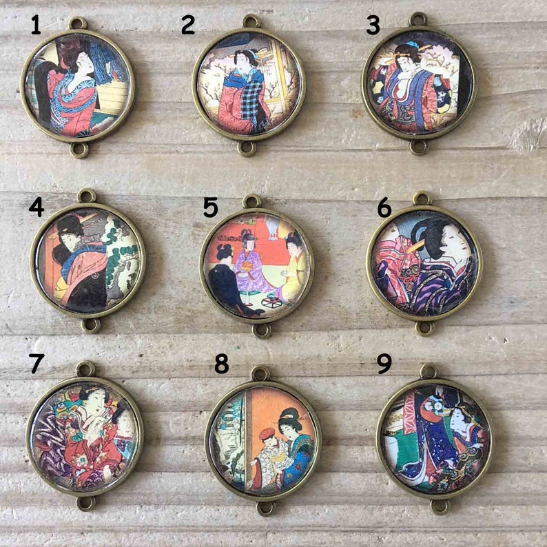 resin or 2.5 cm glass cabochon Charm cabochon Japanese woman holder bronze metal connector