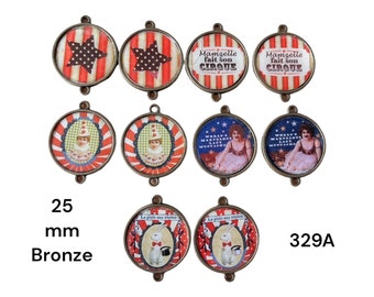 Vintage circus illustration pendants, connector, cabochon, 4 models to choose from