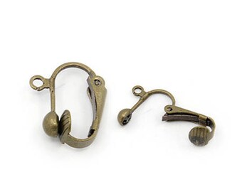 Clip brass earring without nickel antique bronze set of 4 pairs