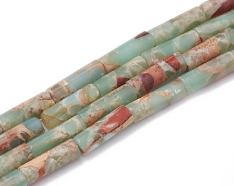 Perle tube jaspe aqua terra naturel lot de 20 perles