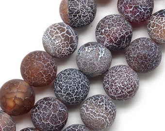 Uruguay agate pearl, round, matte, brown, 10mm, hole: 1.2 mm, lot of 10 Pcs