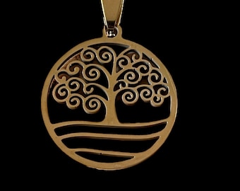 Tree of life pendant, gold stainless steel