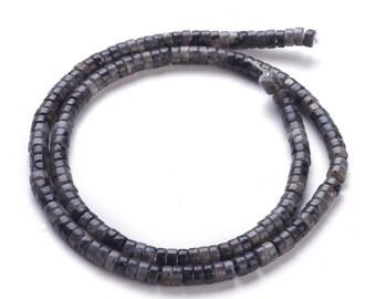Perles de larvikite noire naturelles naturelle de Norvège,4~4.5x2mm,Fil de 167 perles
