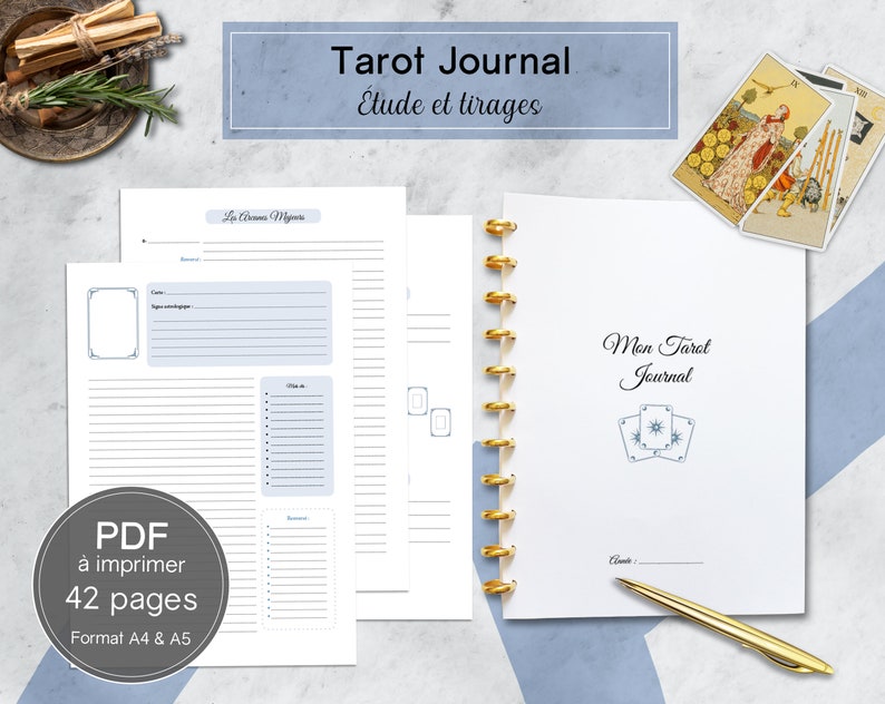 Tarot journal PDF à imprimer 42 fiches en français à télécharger et imprimable aux formats A4 et A5 image 2