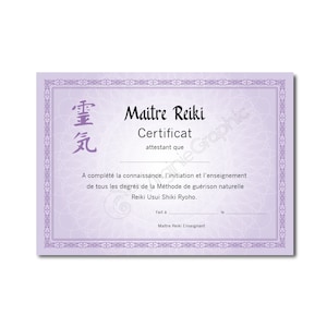Zertifikat über die Ausbildung und Lehre des Meisters Reiki-Energieheilung, PDF zum Ausdrucken für professionelle Praktiker