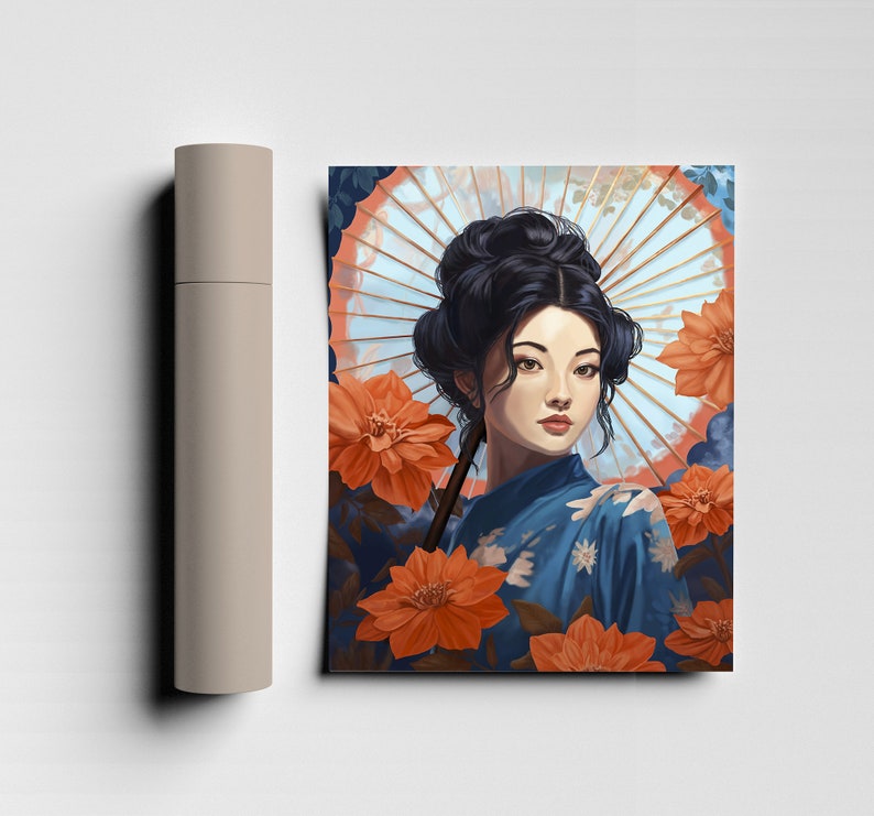 Affiche art japonais pour décoration salon et chambre, femme japonaise au format 40x50cm, Décoration murale style japon image 6