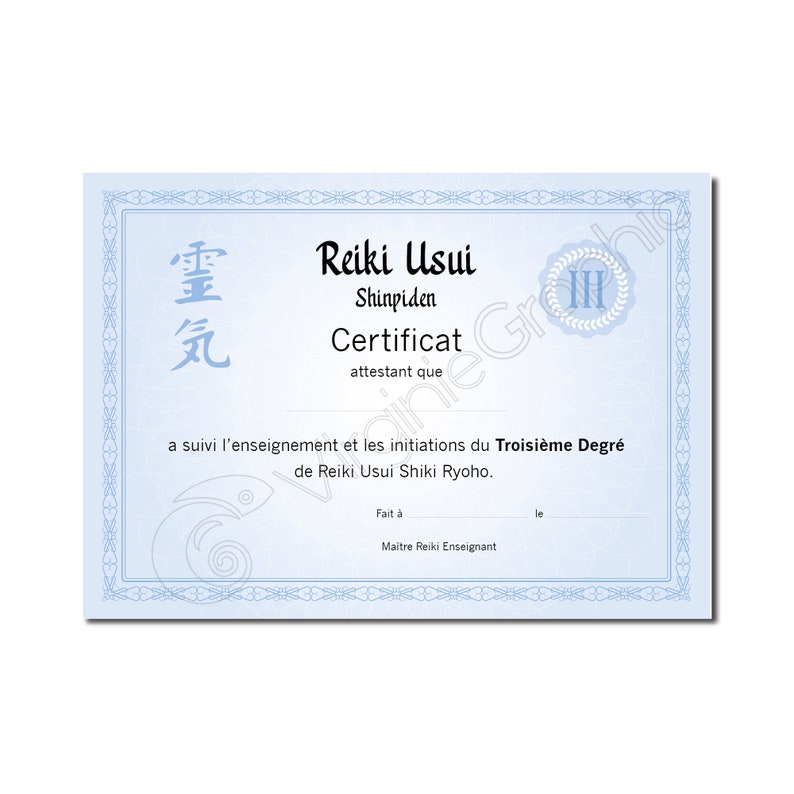 Reiki 3rd degree teaching certificate PDF to print, Usui Shinpiden reiki level 3 certificate for professional practitioners image 1