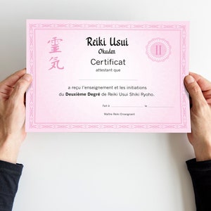 Certificat Reiki d'enseignement 2 ème degré PDf à imprimer, Diplôme de formation de stage Reiki Usui niveau 2 Okuden image 2