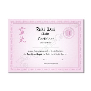 Reiki teaching certificate 2nd degree PDF to print, Reiki training diploma Usui level 2 Okuden