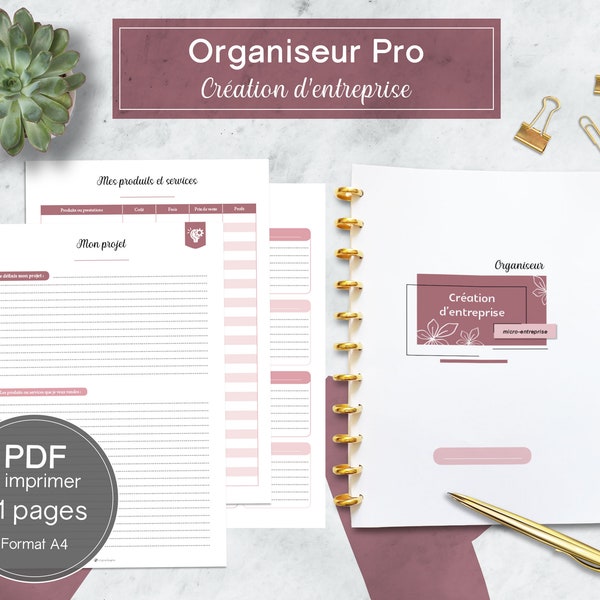 Organiseur pour création d'entreprise fiches A4 à imprimer - Planificateur professionnel pour créer une micro-entreprise