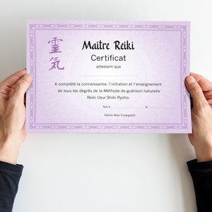 Certificat de formation et d'enseignement Maître Reiki soins énergétiques, PDF à imprimer pour praticiens professionnels image 3