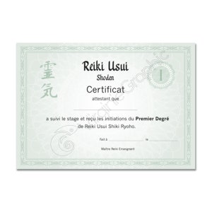 Printable Reiki First Degree Teaching Certificate, Reiki Usui Level 1 Shoden Internship Training Certification