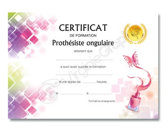 Certificat Onglerie formation Prothésiste Ongulaire PDf à imprimer, Diplôme de formation pour professionnels