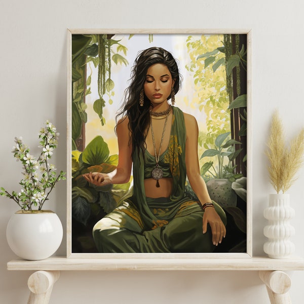 Affiche femme en méditation décoration nature au format 40x50cm - Poster ambiance zen une idée déco bohème