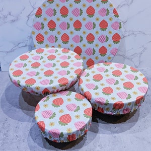 Set of charlottes for round dishes in coated cotton with strawberry pattern for mug ramekin bowl cup salad bowl pie dish S+M+L+XL