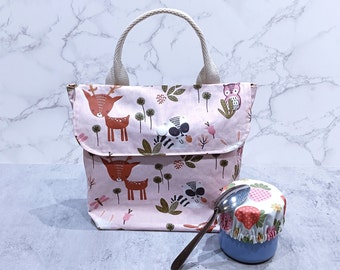 Sac à goûter motif faon sac à collation petit lunch bag enfant en coton enduit doublé