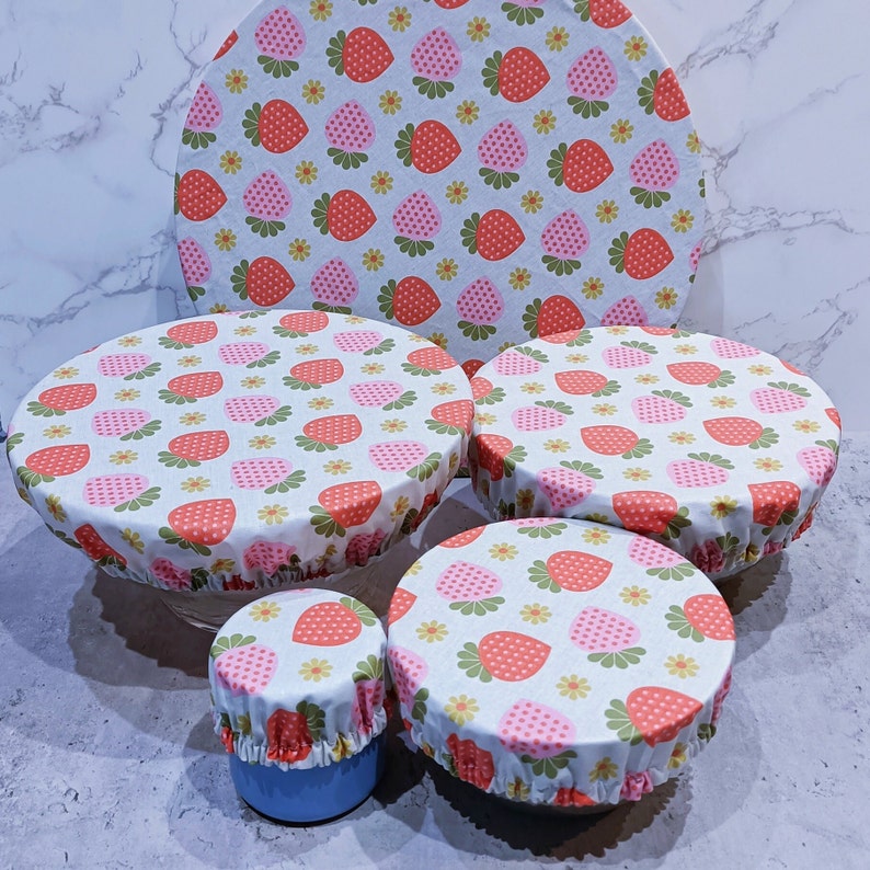 Set of charlottes for round dishes in coated cotton with strawberry pattern for mug ramekin bowl cup salad bowl pie dish XS+S+M+L+XL