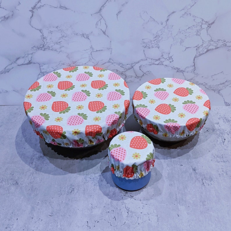 Set of charlottes for round dishes in coated cotton with strawberry pattern for mug ramekin bowl cup salad bowl pie dish XS+S+M