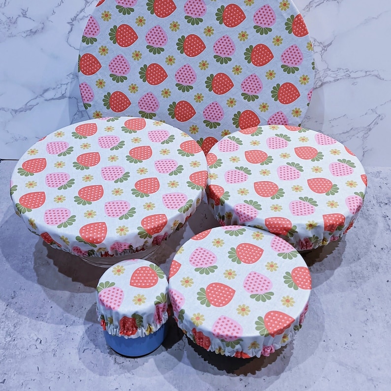 Set of charlottes for round dishes in coated cotton with strawberry pattern for mug ramekin bowl cup salad bowl pie dish image 6