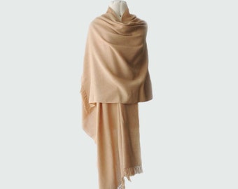 Women's Shawl, 100%  ECO cotton stole hand woven solid color camel