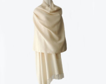 Women's Shawl, 100% pima cotton ECO stole, fine hand woven solid color  creme white