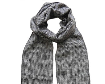 Handwoven scarf with herringbone pattern baby alpaca dark blue