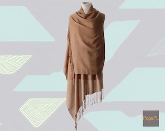 Royal Alpaca Shawl - Handwoven Stole color camel, Lightweight