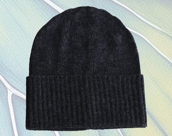 Classic Fisherman beanie made from 100% baby alpaca, Color: dark gray, unisex