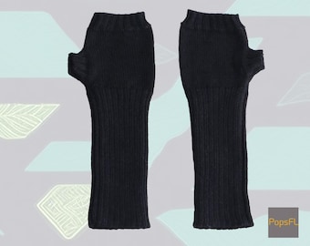 Hand Knitted Alpaca Fingerless Gloves, Black Arm Warmers