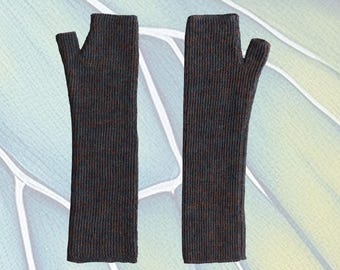 Fingerless gloves 100% alpaca, color melange brown -rust - blue.