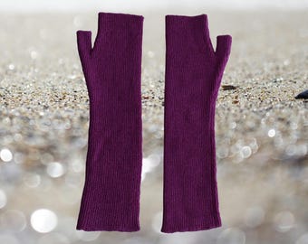 Fingerless alpaca gloves, hand knitted arm - wrist warmers, color barney