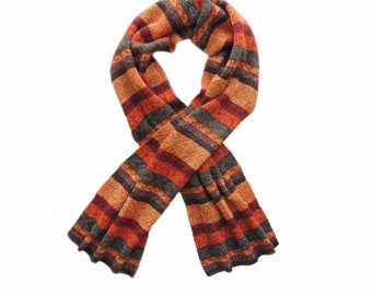 Scarf alpaca blend with ethinic pattern Jacquard knitted orange - multicolor unisex