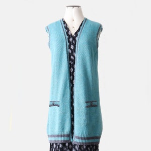 Women&#39;s waist coat baby alpaca - linen blend  in blue shades, sleeveless cardigan