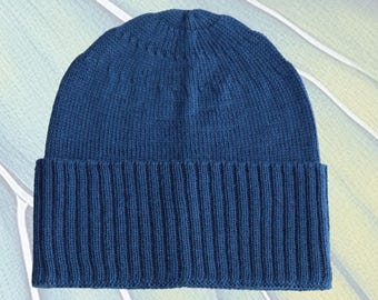 Classic Fisherman beanie made from 100% baby alpaca, Color:  blue, unisex