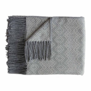 Alpaca Blanket / Throw with fringes color gray and white, alpaca blend throw