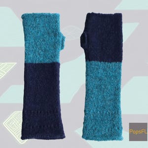 Women gloves, Fingerless Gloves, Soft Brushed handmade of Alpaca Yarn, Two-Tone Opposite Color Design Cozy and Stylish Hand, Wrist Warmers