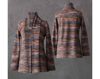 Women's cardigan alpaca, shawl collar vest with honeycomb pattern, multi color