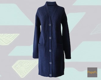 Women's cardigan, 100 % natural, baby alpaca, kid mohair, mulberry silk, color midnight blue