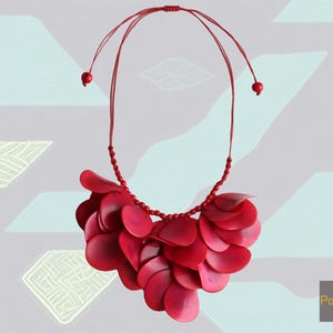 Tagua necklace, organic tagua jewelry natural dyed, necklace hand made of the tagua nut, vegetable ivory, adjustable, red summer necklace.