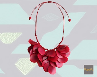 Handmade Tagua Nut Necklace, Organic Red Vegetable Ivory Jewelry