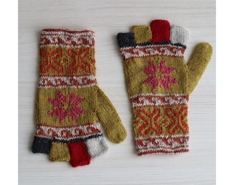 Fingerlose Handschuhe / Pulswärmer 100% Alpaka handgestrickt