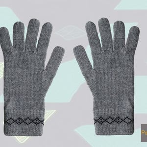 Women gloves baby alpaca 100%, hand knitted soft fingered gloves gray dark, subtle black pattern in the cuffs, cozy gloves, sustainable